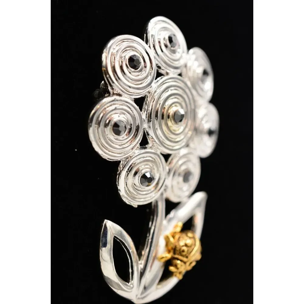 Danecraft Vintage Flower Pin Brooch Ladybug Rhinestone Signed NOS 1980s BinA10